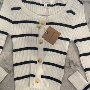 Blu Pepper Women's Cardigan - Cream and Black Stripes size Small